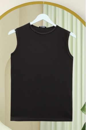 Sıfır Kol Bisiklet Yaka Penye İçlik -Kahve