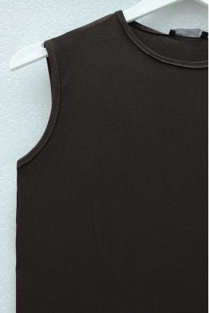 قميص داخلي قطني بدون أكمام برقبة دائرية -بنى