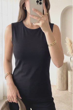 Sıfır Kol Bisiklet Yaka Penye İçlik -Kahve