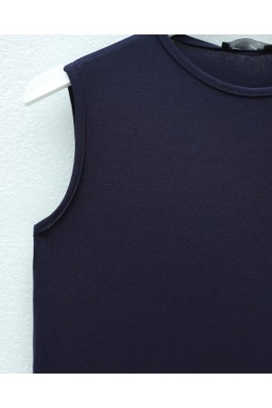 قميص داخلي قطني بدون أكمام برقبة دائرية -كحلي