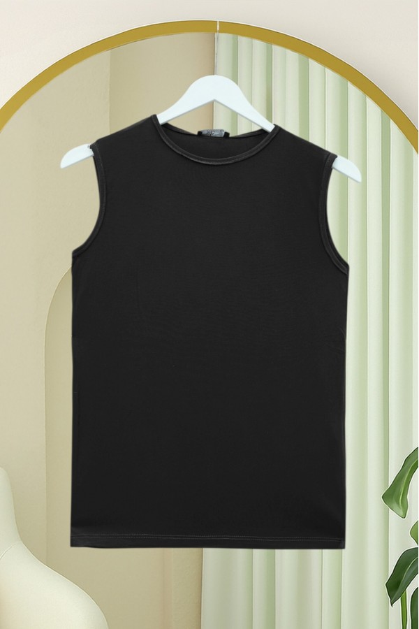 Sleeveless Crew Neck Cotton Undershirt -Black