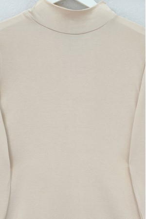 Dik Yaka Uzun Kol İçlik Bluz -Bej