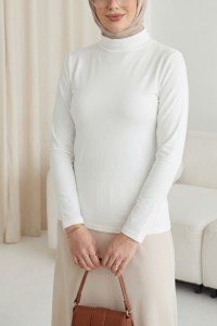 Dik Yaka Uzun Kol İçlik Bluz -Ekru