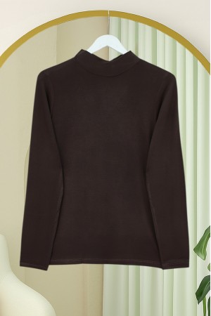 بلوزة داخلية بأكمام طويلة وياقة عالية -بنى