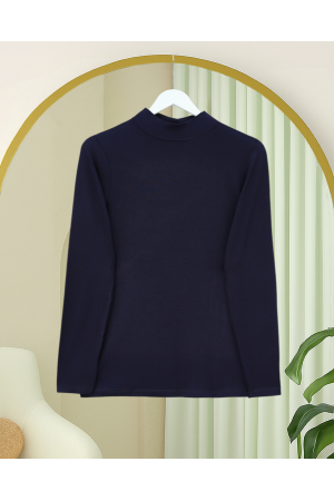 بلوزة داخلية بأكمام طويلة وياقة عالية -كحلي