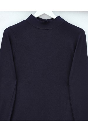 بلوزة داخلية بأكمام طويلة وياقة عالية -كحلي