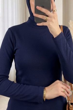 بلوزة داخلية بأكمام طويلة وياقة عالية -Navy blue
