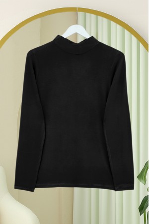 Dik Yaka Uzun Kol İçlik Bluz -Siyah