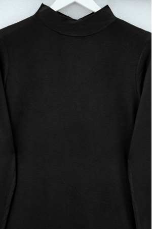 Dik Yaka Uzun Kol İçlik Bluz -Siyah