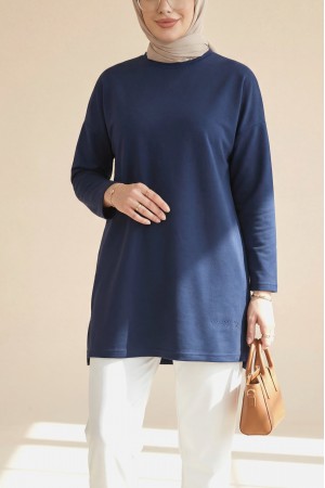 Eteği Kalp Detaylı Yırtmaçlı Salaş Penye Tunik -Laci