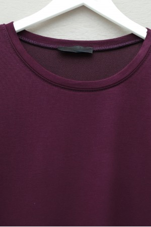 Eteği Kalp Detaylı Yırtmaçlı Salaş Penye Tunik -Mürdüm