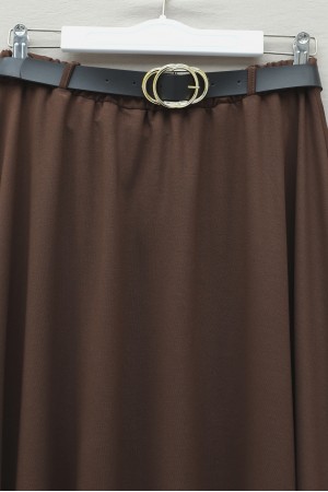 Beli Lastikli Kemerli  Salaş Oyşo Etek -Kahve