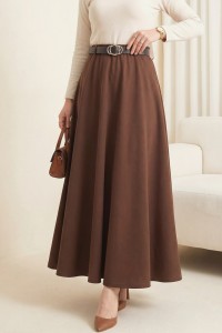 Beli Lastikli Kemerli  Salaş Oyşo Etek -Kahve