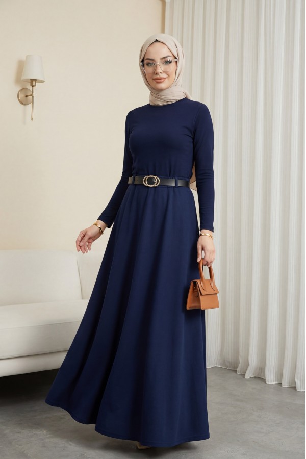 Beli Lastikli Kemerli  Salaş Oyşo Etek -Navy blue