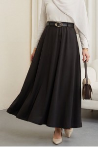 Beli Lastikli Kemerli  Salaş Oyşo Etek -Siyah