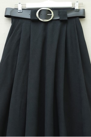 Kalın Kemerli Önü Pileli Yan Cepli Fermuarlı Tivil Etek -Siyah