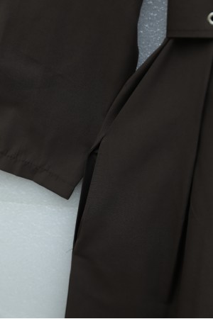 Half-buttoned, collared, side pocket, belted cotton satin dress. -Brown