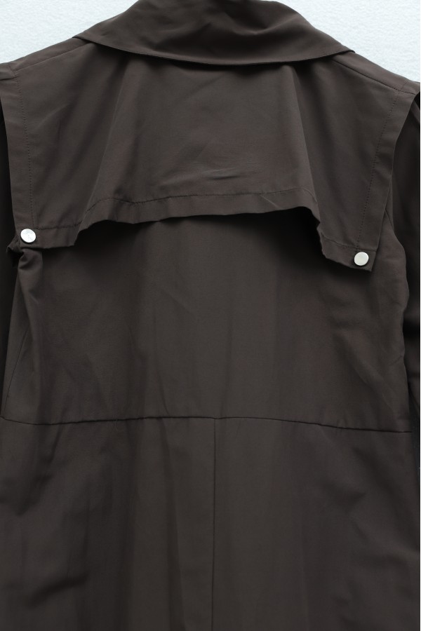 Half-buttoned, collared, side pocket, belted cotton satin dress. -Brown