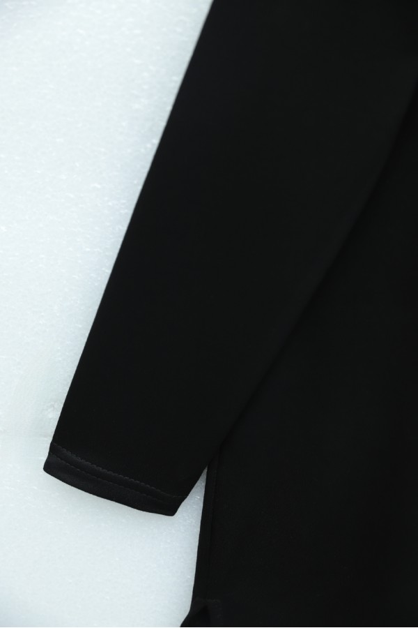 Crew Neck Cotton Tunic with Floral Embroidery on the Front -Black