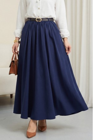 Tokalı Kemerli Piliseli Yan Cepli Fermuarlı Tivil Etek -Laci