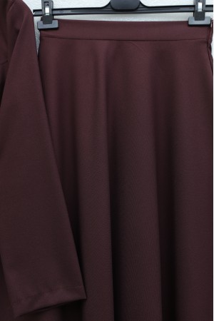 Önü Fermuarlı Cep Detaylı Beli Kemerli Etekli Diagonal Takım -Bordo