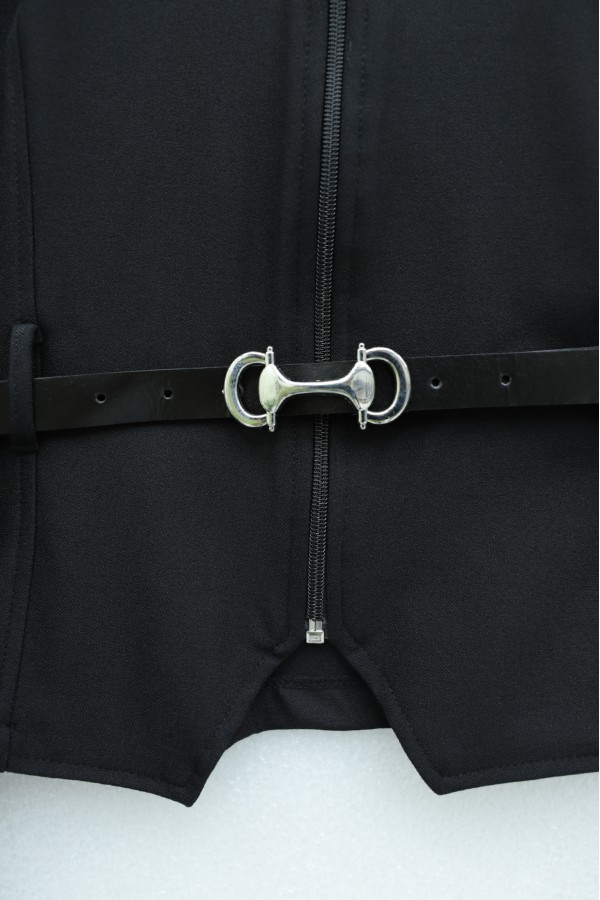 Diagonal Skirt Set with Front Zipper, Pocket Detail, and Belted Waist -Black