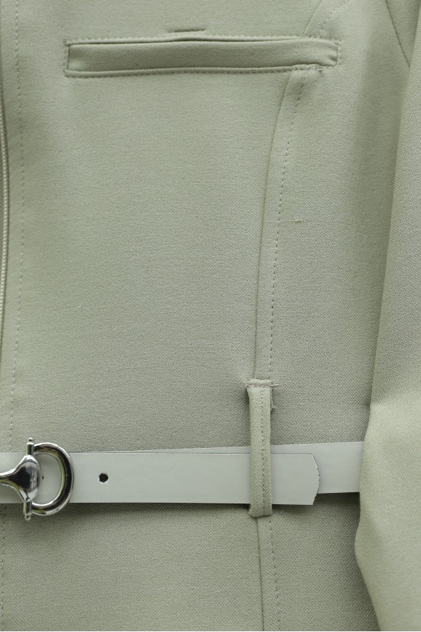 Diagonal Skirt Set with Front Zipper, Pocket Detail, and Belted Waist -Stone