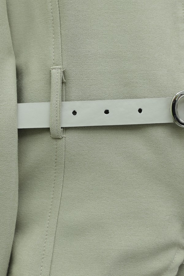 Diagonal Skirt Set with Front Zipper, Pocket Detail, and Belted Waist -Stone