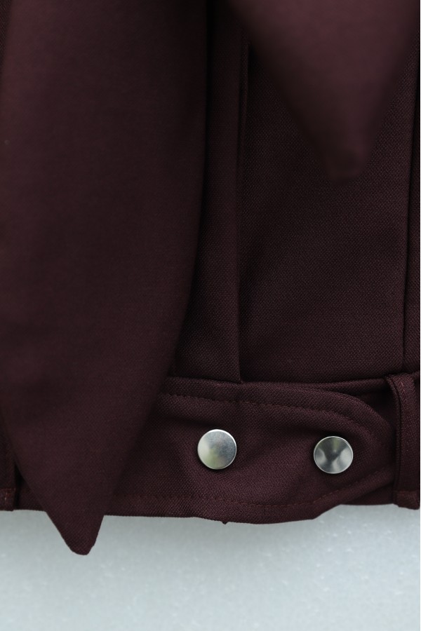 Diagonal Skirt Set with Hidden Button and Scarf Detail -Maroon