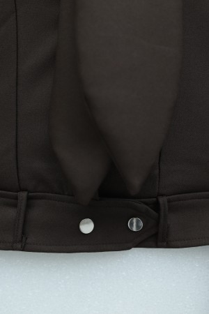 Gizli Düğmeli Fular Detaylı Etekli Diagonal Takım   -Kahve