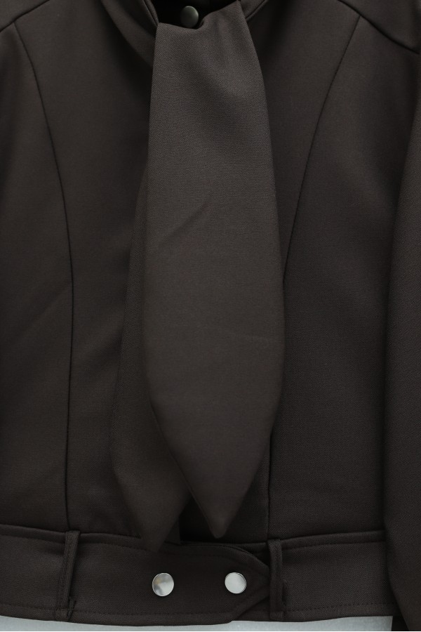 Diagonal Skirt Set with Hidden Button and Scarf Detail -Brown