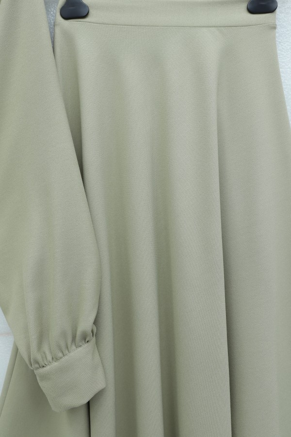 Diagonal Skirt Set with Hidden Button and Scarf Detail -Stone