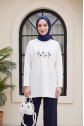Round Neck Cotton Tunic with Daisy Embroidery -White