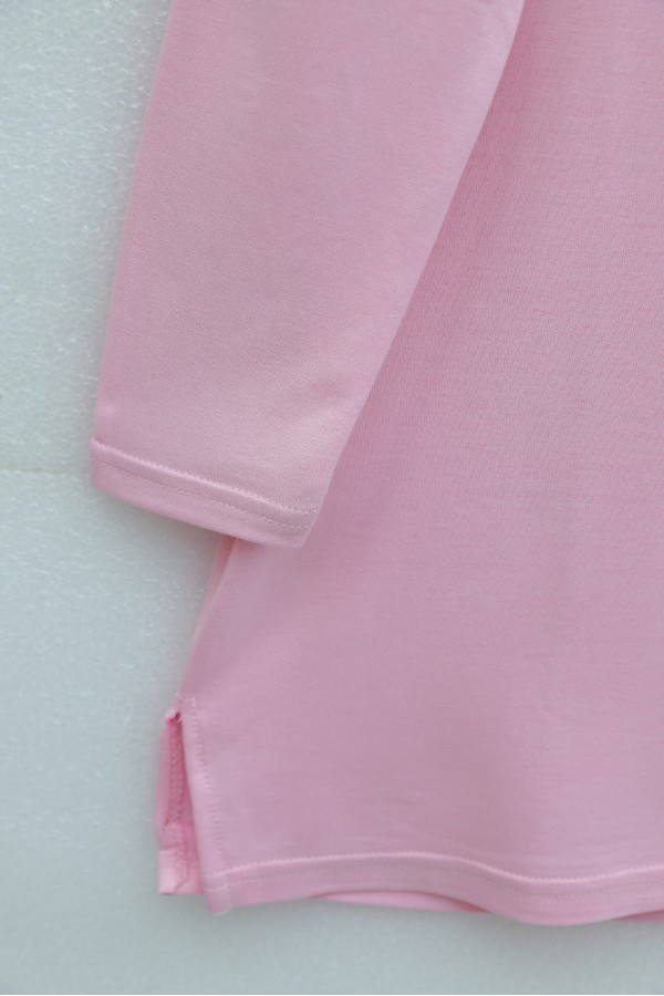 Papatya Nakışlı Yuvarlak Yaka Penye Tunik -Pembe