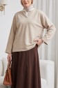 V-Neck Double Layer 2-Thread Cotton Blouse -Light Mink