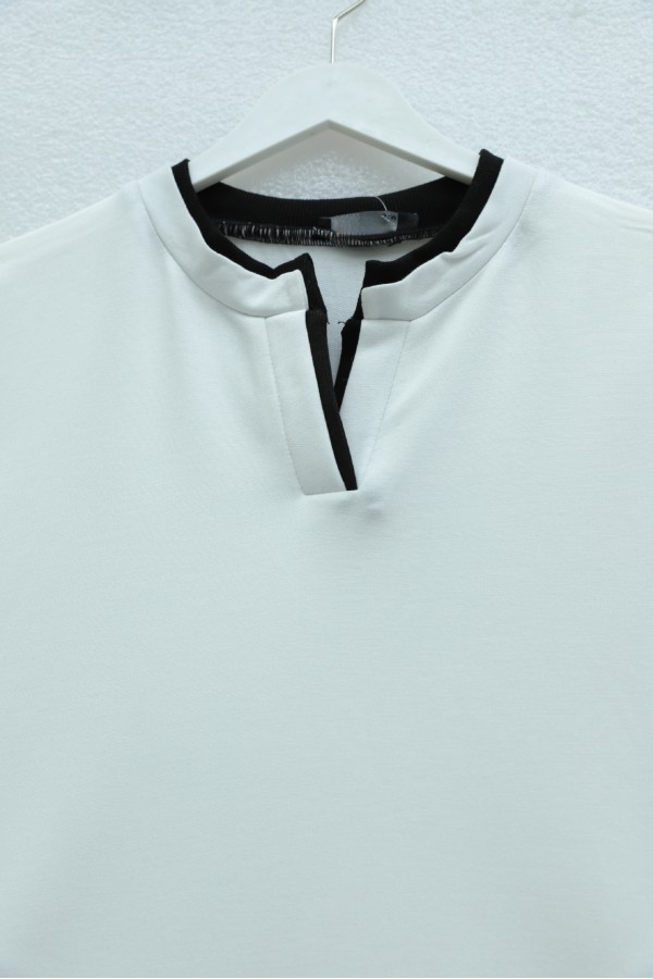 V-Neck Double Layer 2-Thread Cotton Blouse -White