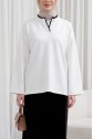 V-Neck Double Layer 2-Thread Cotton Blouse -White