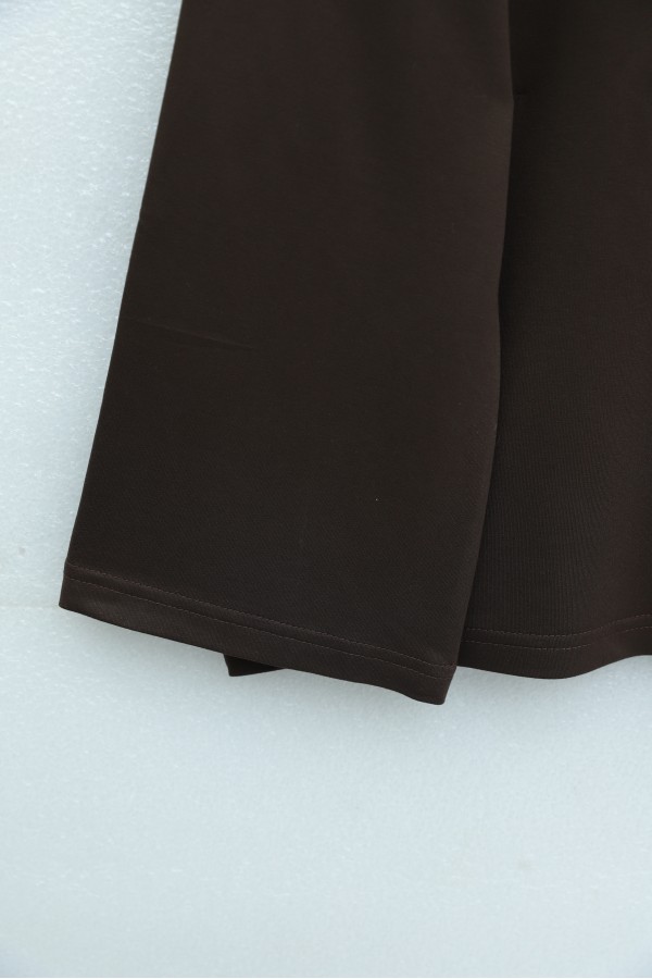 V-Neck Double Layer 2-Thread Cotton Blouse -Brown