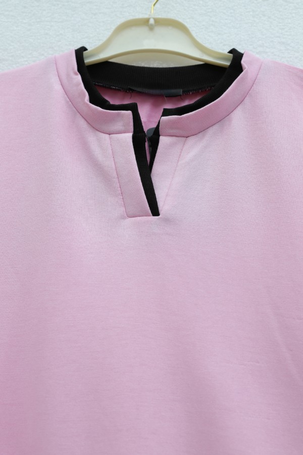 V-Neck Double Layer 2-Thread Cotton Blouse -Pink