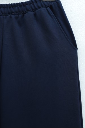 Yakası Lastik Detaylı Çift Cepli 2 İplik Penye Takım -Lacivert