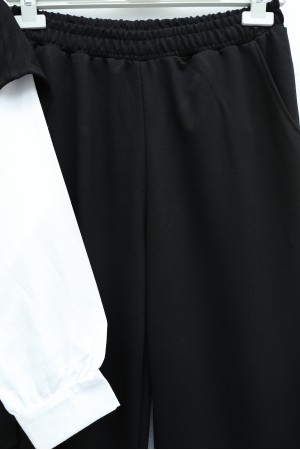 Yakası Lastik Detaylı Çift Cepli 2 İplik Penye Takım -Siyah