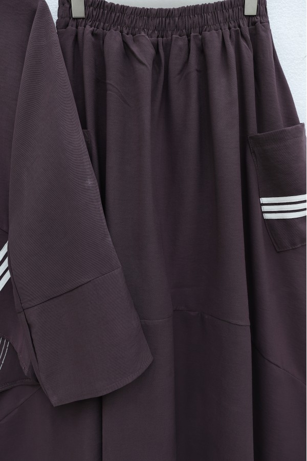 Striped, long-back skirt with pockets, elasticated waistband, modal cotton suit. -Cherry Color