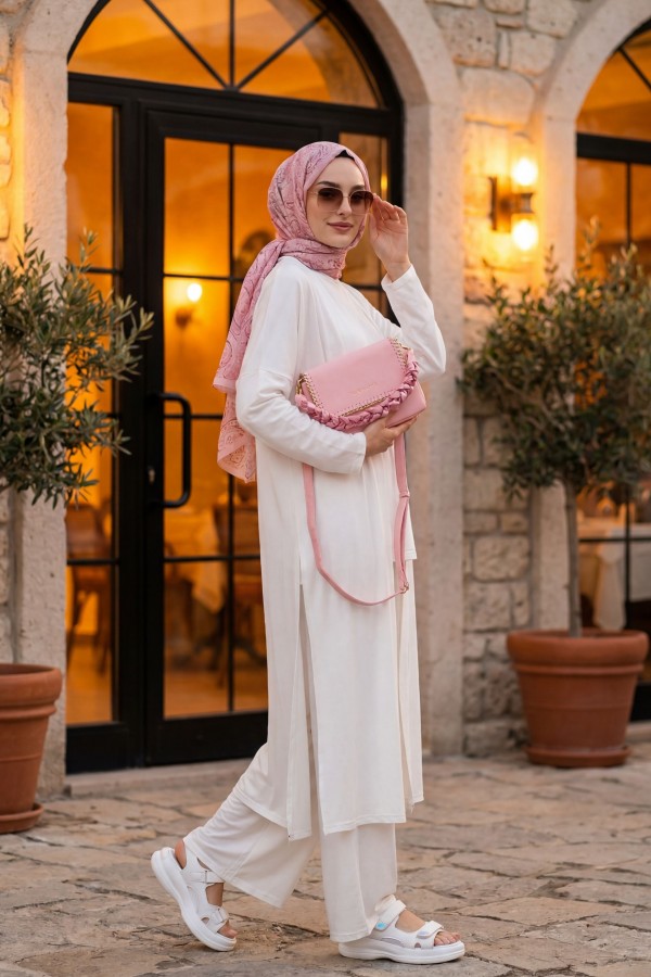 Sendy Oversize Three-Piece Set with Pockets and Lycra Fabric -White
