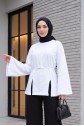 Beli Bağlamalı Yırtmaçlı Penye Tunik -Beyaz