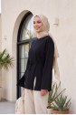 Jersey Tunic with Tie Waist and Slit -Black
