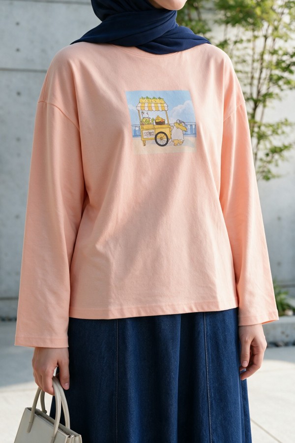 Crew Neck, Front Printed, Loose Fit Cotton Sweatshirt -Puppies mouth