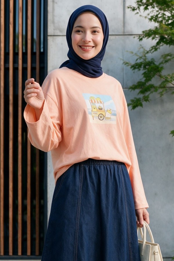 Crew Neck, Front Printed, Loose Fit Cotton Sweatshirt -Puppies mouth