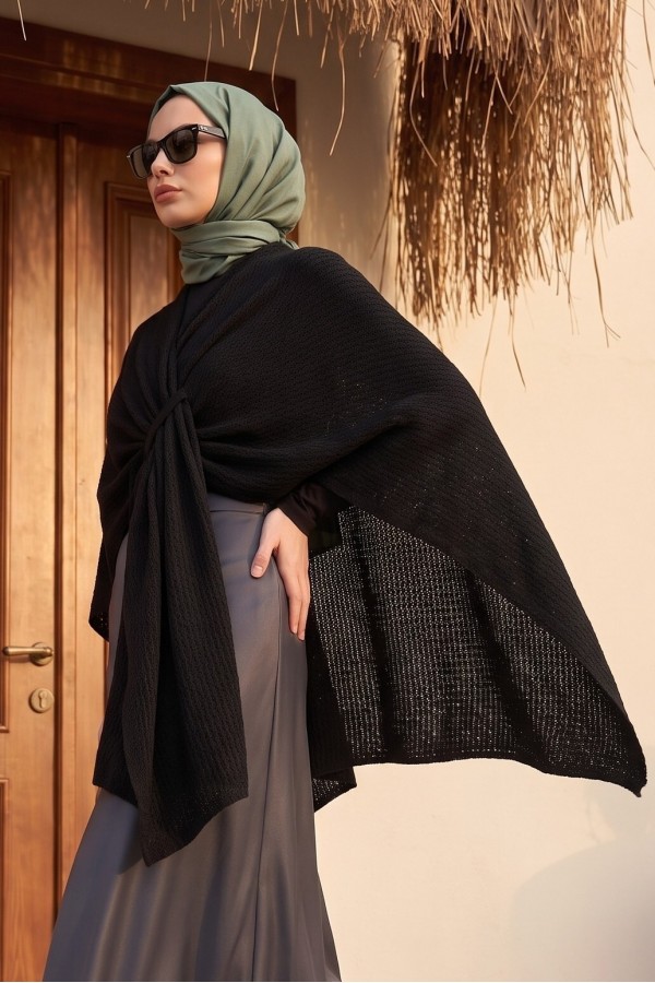 Salaş Kesim Günlük Triko Panço  -Siyah