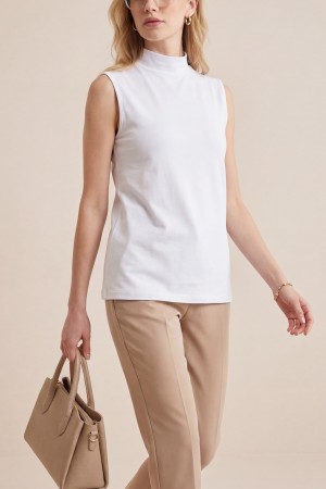 Yarım Boğazlı Sıfır Kol İçlik -Beyaz