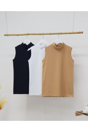 Yarım Boğazlı Sıfır Kol İçlik -Siyah